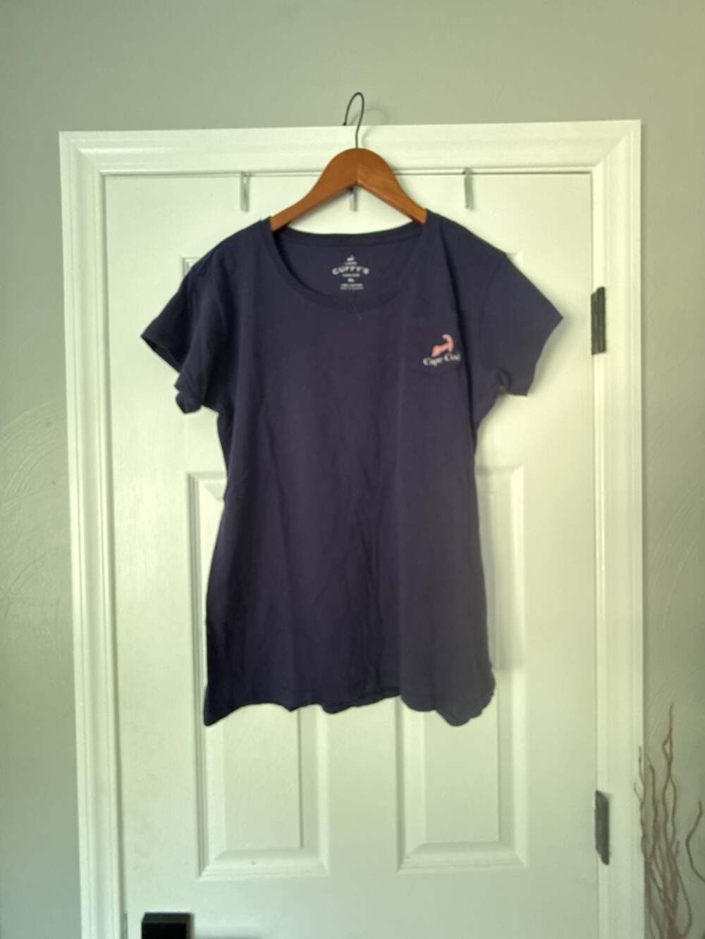 Cuffy's Cape Cod Ladies Navy Blue T-Shirt with Whale Graphic